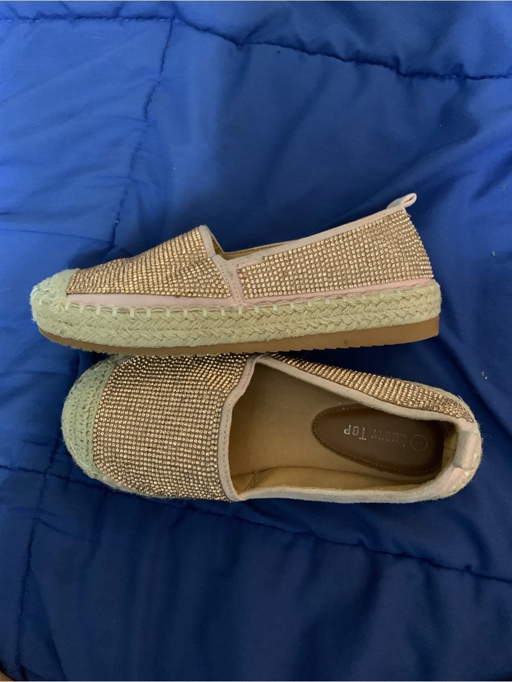 Lucky Top Girls Rose Gold Rhinestone Espadrille Flats Size 1